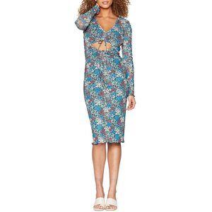 BCBGeneration Long Sleeve Mesh Dress with Cutout GTX1D44 Multi XL (US 14)